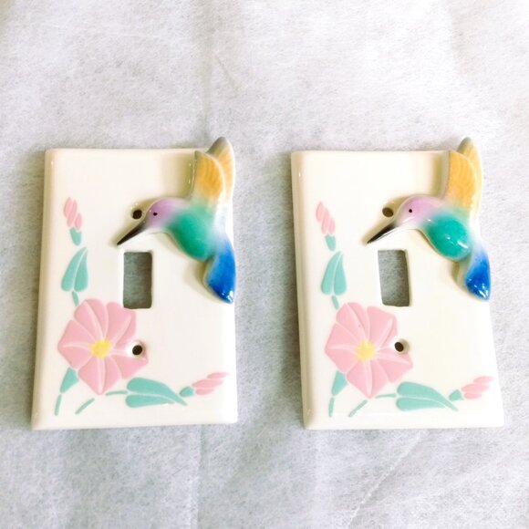 Vintage 80s All Fired Up-Hand Painted Hummingbirds Light Switch Plates-Lot Of 5 - Picture 4 of 12